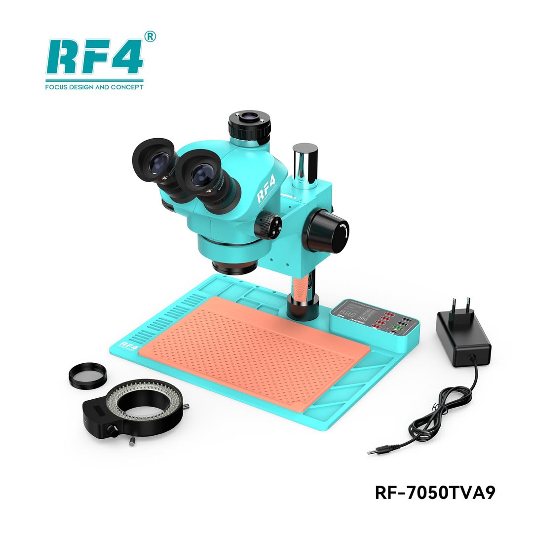 RF4 RF-7050TVA9 7X-50X Synchronous Zoom Trinocular Stereo Microscope with USB Charging Station